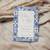 Blauwe mediterrane tegels en citroen bruiloft kaart