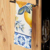 Blauwe mediterrane Tegels met citroenen Theedoek