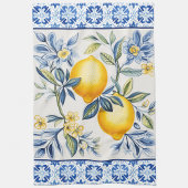 Blauwe mediterrane Tegels met citroenen Theedoek