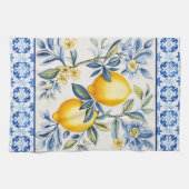 Blauwe mediterrane Tegels met citroenen Theedoek (Horizontaal)