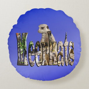 Blauwe Meerkats, ronde-dij-kussen. Rond Kussen