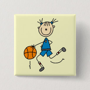 Blauwe Meisjes Basketbal T-shirts en Cadeaus Vierkante Button 5,1 Cm
