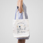 Blauwe meisjes moderne manuscriptmoeder van het gr grote tote bag<br><div class="desc">Navy blue summery girly modern cocktail bruiloft bachelorette script moeder van het groom party tas design.</div>