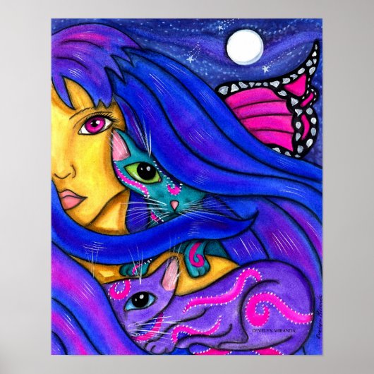 Blauwe melk en haar katten poster (Voorkant)