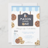 Blauwe melk en koekjes eerste verjaardag jongens kaart (Voorkant)