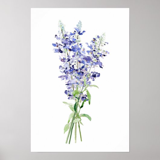blauwe melkbloemen bouquet waterverf poster (Voorkant)