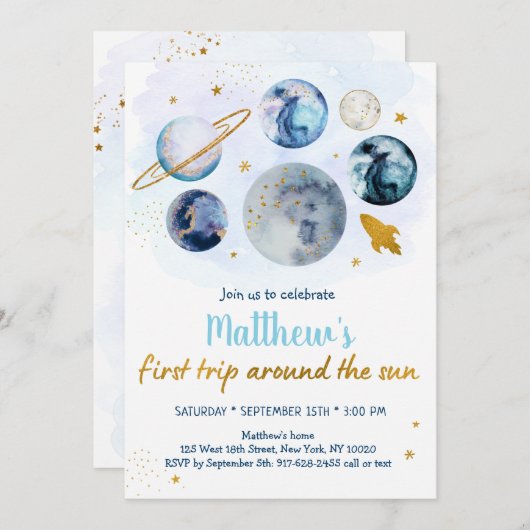 Blauwe melkweg eerste reis rond de zondag kaart (Voorkant / Achterkant)