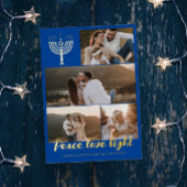 Blauwe Menora Vrede Liefde Licht Fotocollage Goud Folie Feestdagenkaart