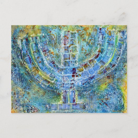 Blauwe Menorah Ansichtkaart Briefkaart (Voorkant)