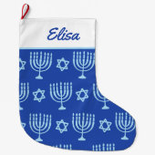 Blauwe Menorah Grote Chanoeka kous Grote Kerstsok (Voorkant)