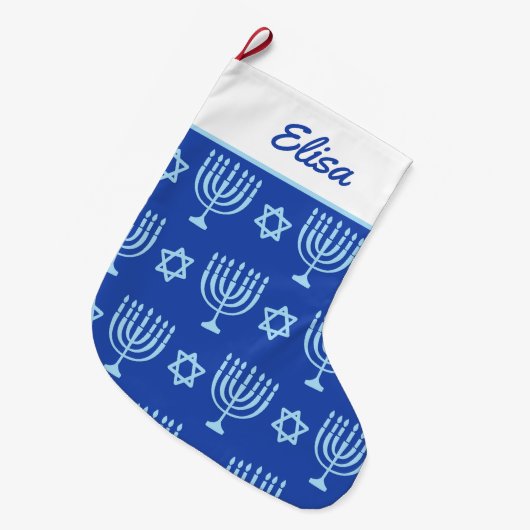 Blauwe Menorah Grote Chanoeka kous Kerstsok (Voorkant (Hangend))