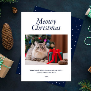 Blauwe "Meowy Kerstmis" - Persoonlijke foto Feestdagenkaart