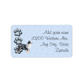 Blauwe Merle Aussie en 3 blauwe pawprints Etiket (Voorkant)