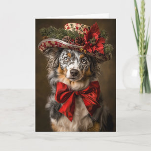 Blauwe Merle Aussie Kerstmis Victoriaanse Hond Feestdagen Kaart