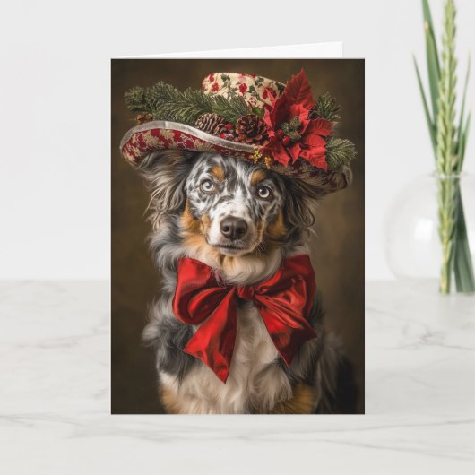 Blauwe Merle Aussie Kerstmis Victoriaanse Hond Feestdagen Kaart (Voorkant)