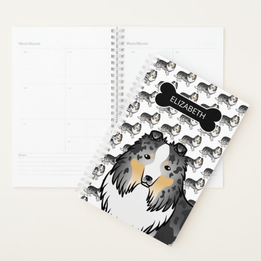 Blauwe Merle Sheltie Hond Met Hondenbot & Naam Planner (Display)