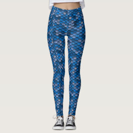 Blauwe mermaid-schaal afdrukken leggings