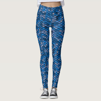Blauwe mermaid-schaal afdrukken leggings