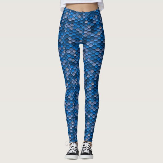Blauwe mermaid-schaal afdrukken leggings (Voorkant)