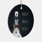 Blauwe "Merrily Merrily" winterdieren Keramisch Ornament (Rechts)