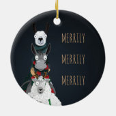 Blauwe "Merrily Merrily" winterdieren Keramisch Ornament (Achterkant)