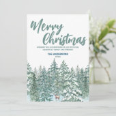 Blauwe Merry kerstbomen bos Modern regenhert Holid Feestdagenkaart (Staand voorkant)