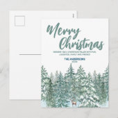Blauwe Merry kerstbomen bos Modern regenhert Holid Feestdagenkaart (Voorkant / Achterkant)