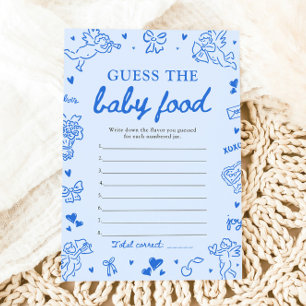 Blauwe met de hand getekende babyborrel Raad het b Kaart