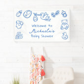 Blauwe met de hand getekende Doodle speelse Baby S Spandoek (Insitu)