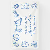 Blauwe met de hand getekende Doodle speelse Baby S Spandoek (Verticaal)