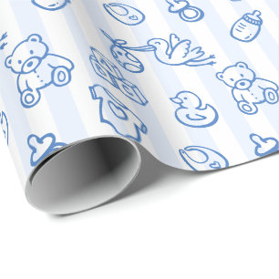 Blauwe met de hand getekende Doodle Whimsical Baby Cadeaupapier