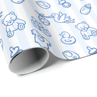 Blauwe met de hand getekende Doodle Whimsical Baby Cadeaupapier