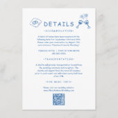 Blauwe met de hand getekende grillige trouwdetails informatiekaartje (Voorkant)