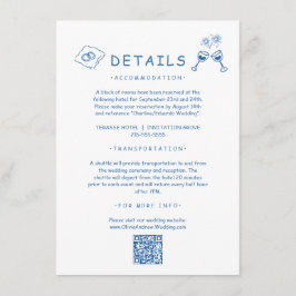Blauwe met de hand getekende grillige trouwdetails informatiekaartje