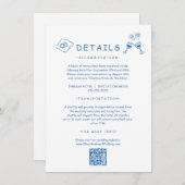 Blauwe met de hand getekende grillige trouwdetails informatiekaartje (Voorkant / Achterkant)