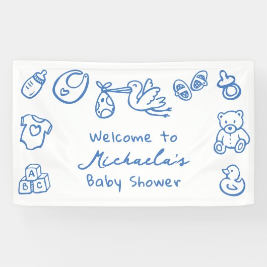 Blauwe met de hand getekende krabbel fantasievolle spandoek (Horizontaal)