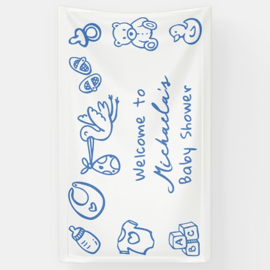 Blauwe met de hand getekende krabbel fantasievolle spandoek (Verticaal)