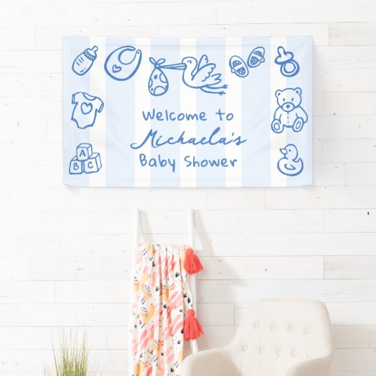 Blauwe met de hand getekende krabbel fantasievolle spandoek (Insitu)