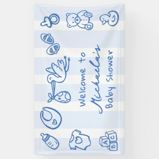 Blauwe met de hand getekende krabbel fantasievolle spandoek (Verticaal)