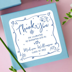 Blauwe met de hand getekende krabbels afstudeer be vierkante sticker
