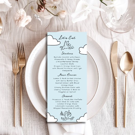Blauwe met de hand getekende perfecte match bruids menu