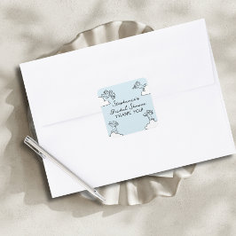 Blauwe met de hand getekende 'trouwde in de hemel' vierkante sticker