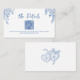 Blauwe met de hand getekende whimsical huwelijks Q Plaatskaartje