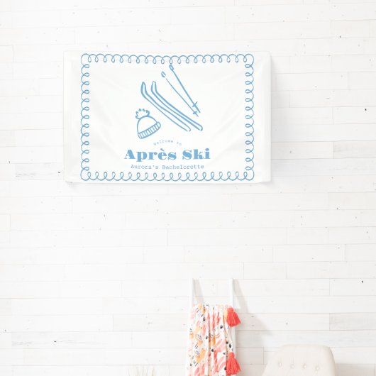 Blauwe met de Hand Getekende Winter Après Ski Bach Spandoek (Insitu)