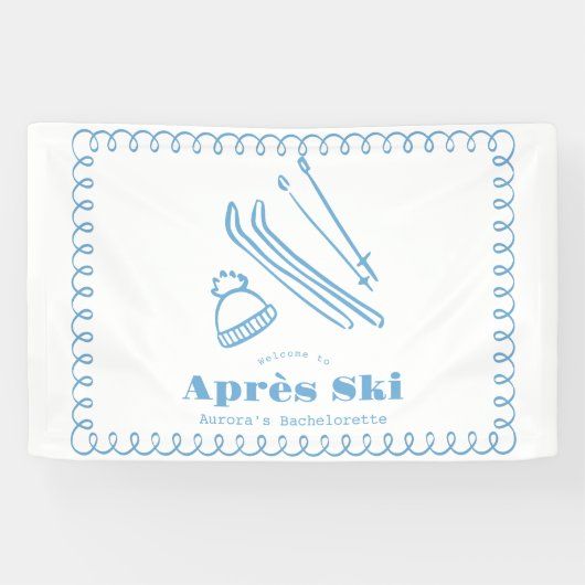 Blauwe met de hand getekende winter après ski vrij spandoek (Horizontaal)