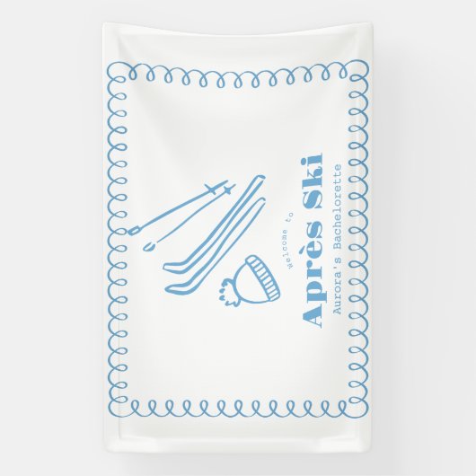 Blauwe met de hand getekende winter après ski vrij spandoek (Verticaal)