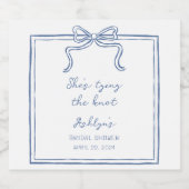 Blauwe met de hand getekende ze doet de knoop dich sparkling wijnetiket (Enkel label)