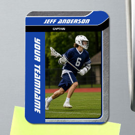 Blauwe Metal ILacrosse Speler Foto Magneet