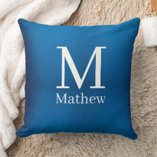 blauwe metalen abstract glanzende monogram naam ma kussen