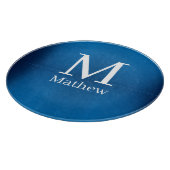 blauwe metalen abstract glanzende monogram naam ma snijplank (Hoek)